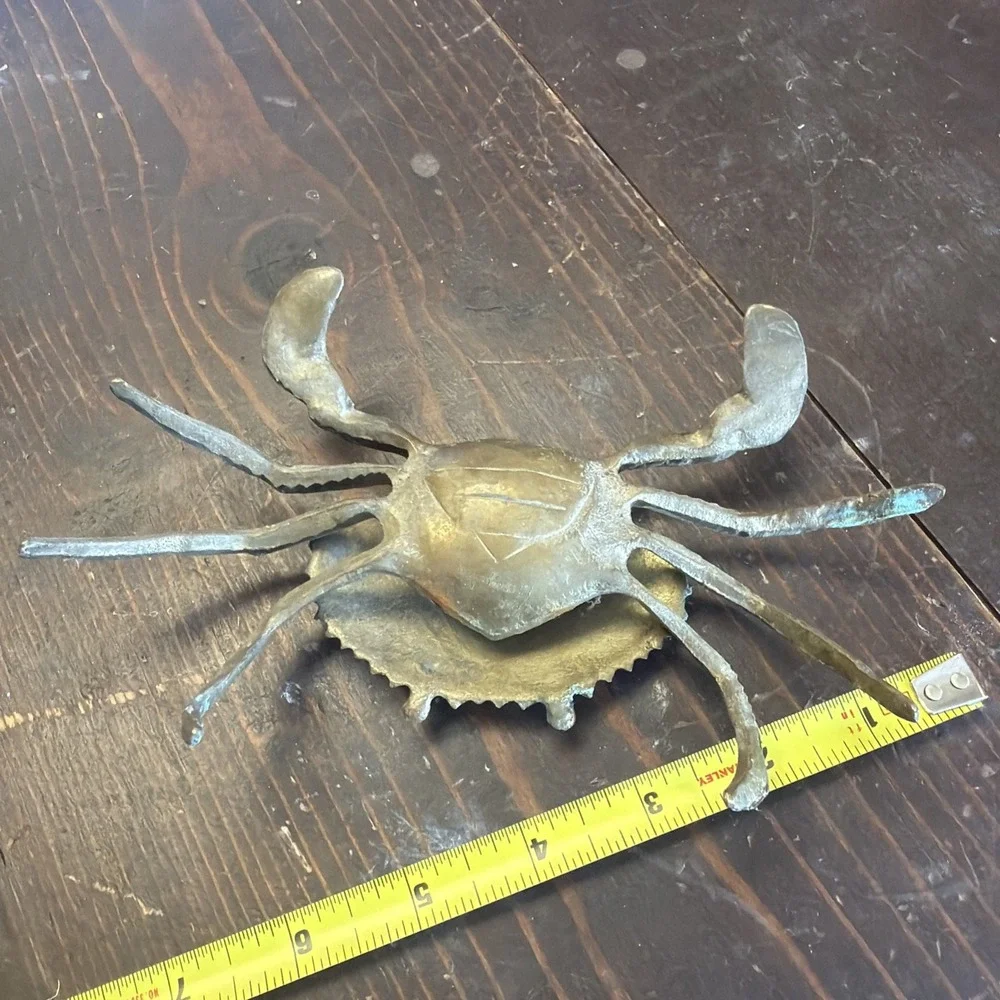 Vintage Mid Century Brass Crab Ashtray/Jewelry keeper Hinged Hide Trinket Box